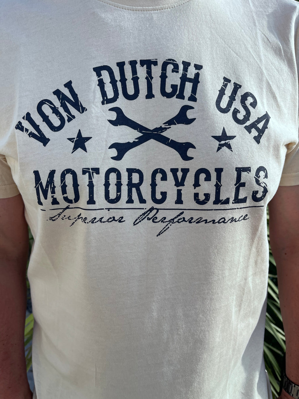 T-shirt homme beige Von Dutch USA Motorcycles - imprimé graphique col rond jersey"