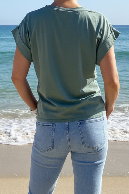 T-shirt kaki manches courtes motif léopard imprimé – le style by laëti vêtement femme guerande la baule pornichet