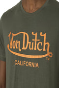 T-shirt kaki homme Von Dutch à col rond et logo orange, coupe regular en coton  vêtement homme guérande- le style by Laêti st lyphard