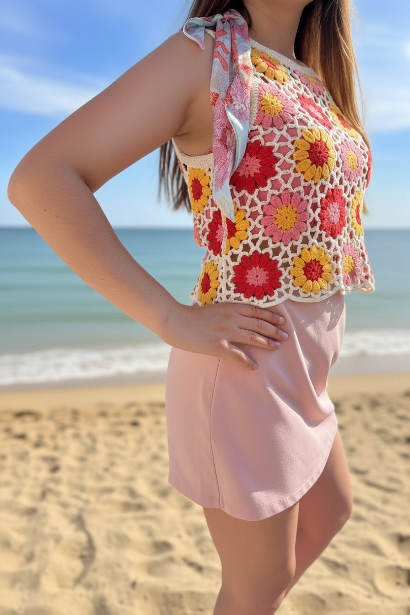 Top Fleuri Crème en Crochet -Boutique femme bohême La Baule Guérande- Le  Style By Laëti