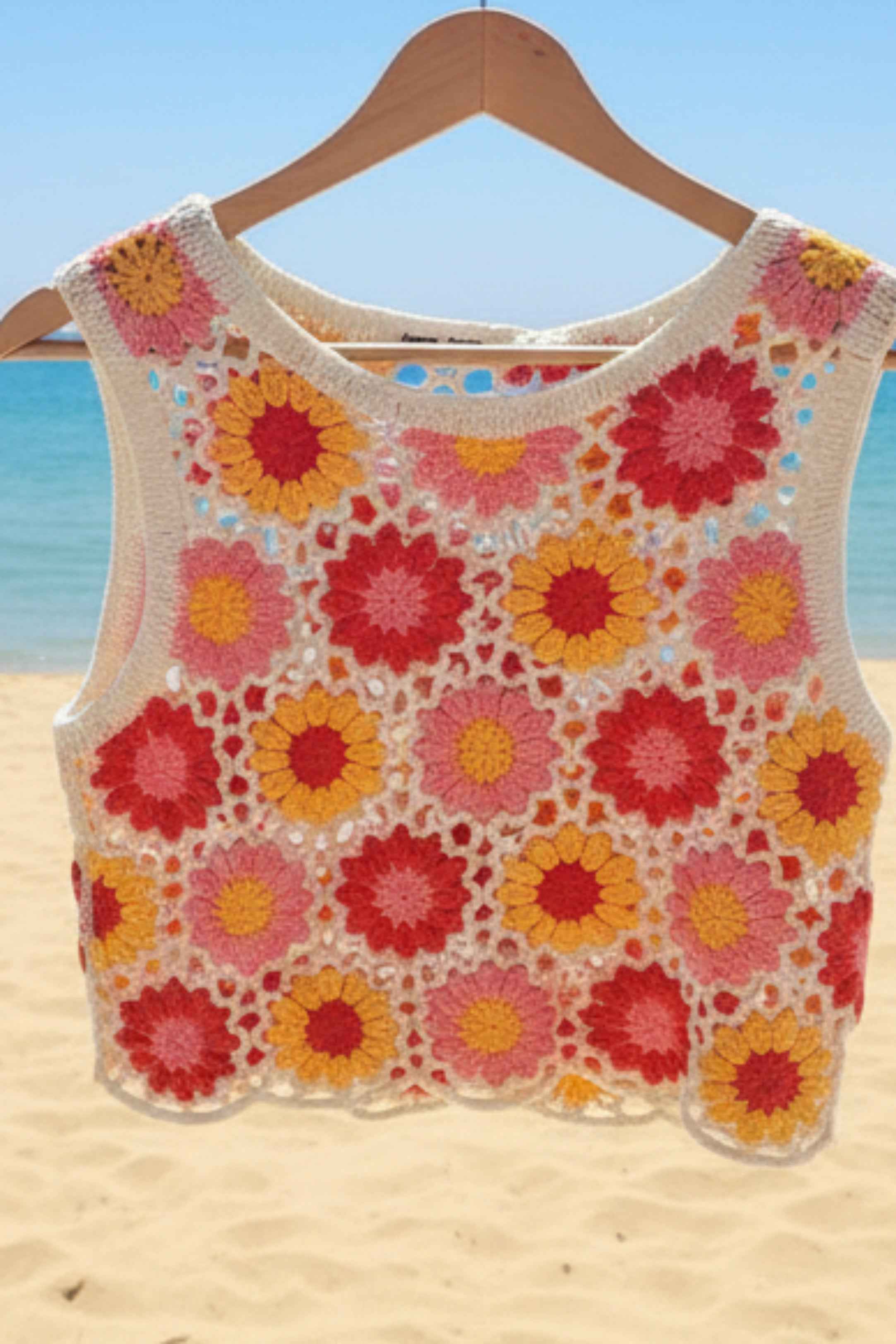 Top Fleuri Crème en Crochet
