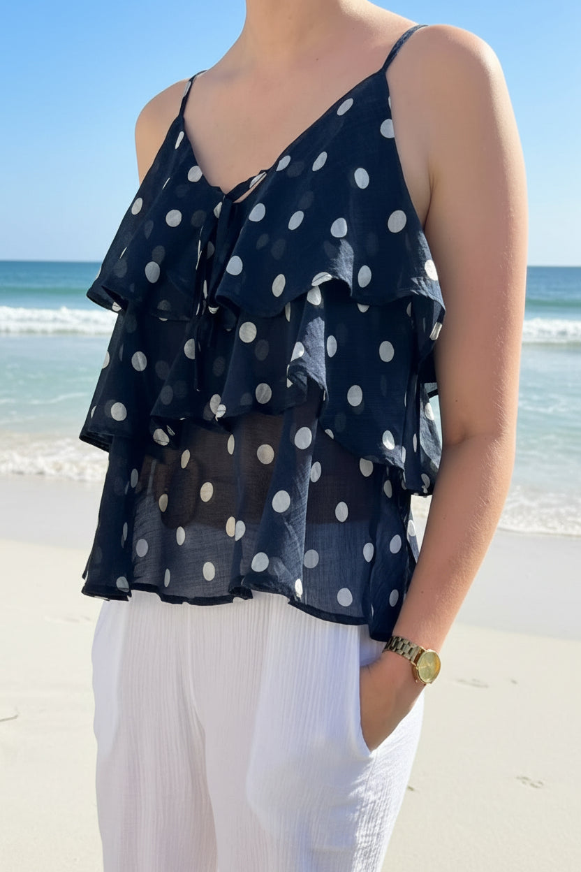 top marine pois blancs parisien bretelles fines tendance boutique de vêtements femme été guérande la baule st lyphard - Le style by laëti